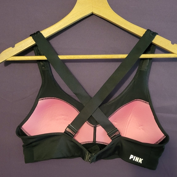 Pink Black Sports Bra with Wide Straps and Moisture-Wicking Fabric. Size L - Picture 2 of 4